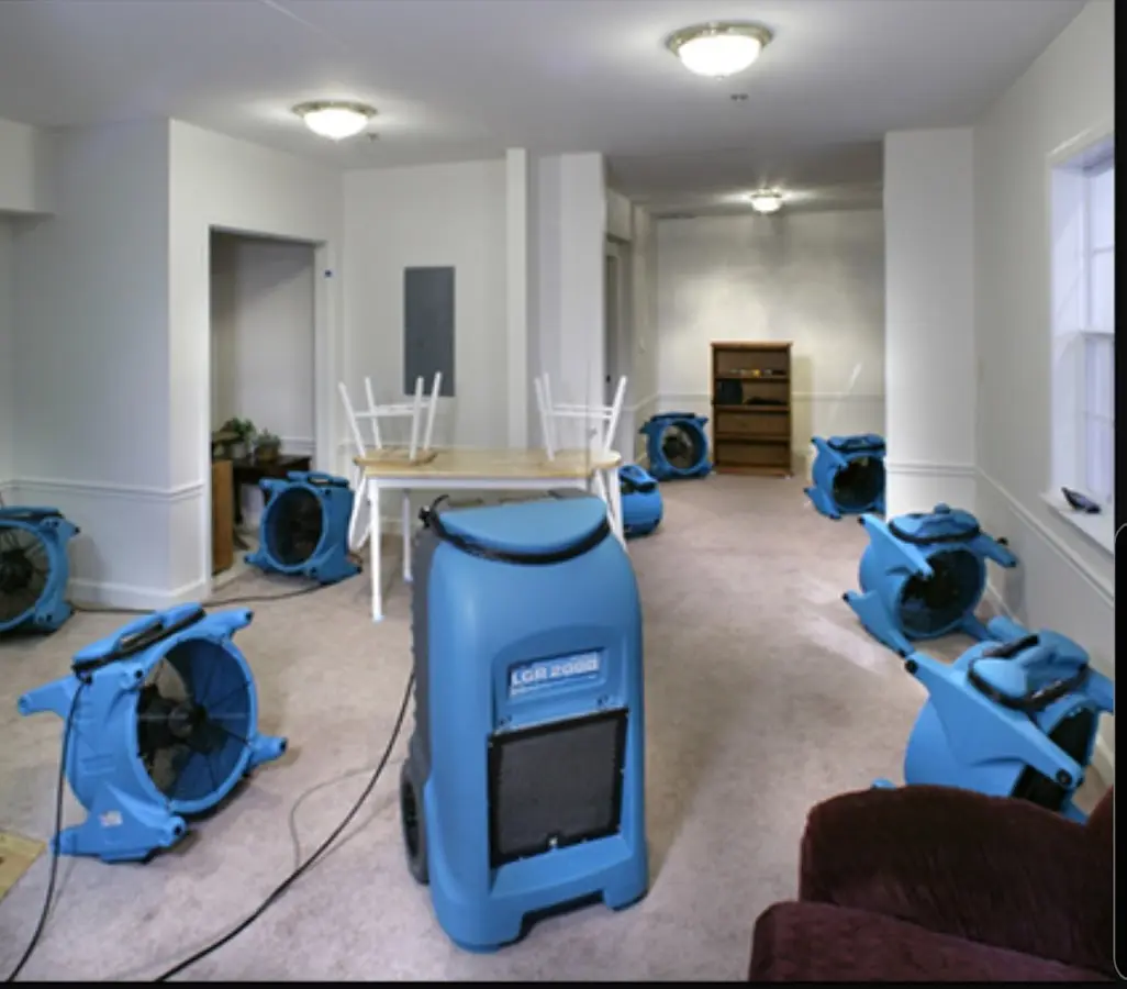 Air movers and dehumidifier setup for Water Extraction & Removal in Vandalia