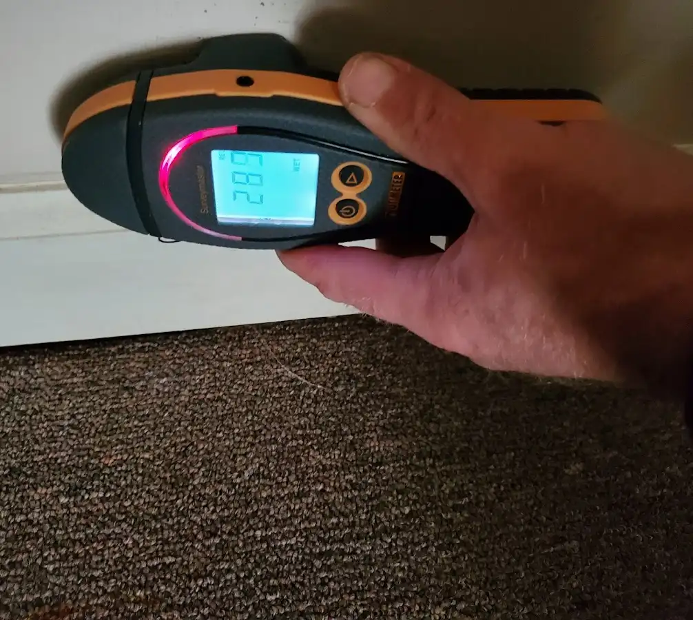 Moisture detection at baseboard during Storm Damage Restoration in Vandalia